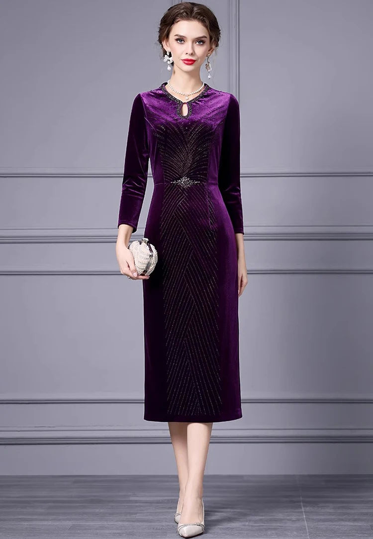 DRESS STYLE - SY1700-Midi Dress-onlinemarkat-Purple-XS - US 2-onlinemarkat