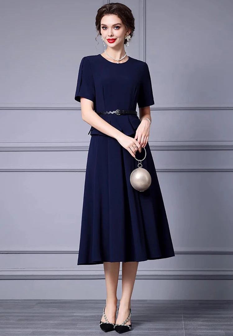 DRESS STYLE - SY1323-Midi Dress-onlinemarkat-Navy Blue-XS - US 2-onlinemarkat