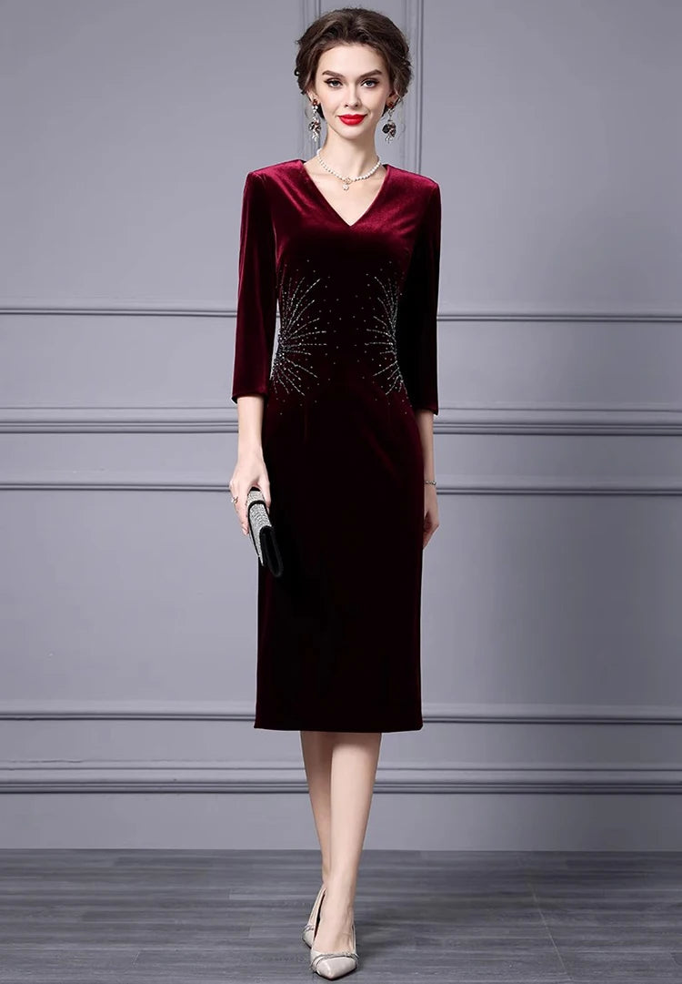 DRESS STYLE - SY1695-Midi Dress-onlinemarkat-Claret-XS - US 2-onlinemarkat