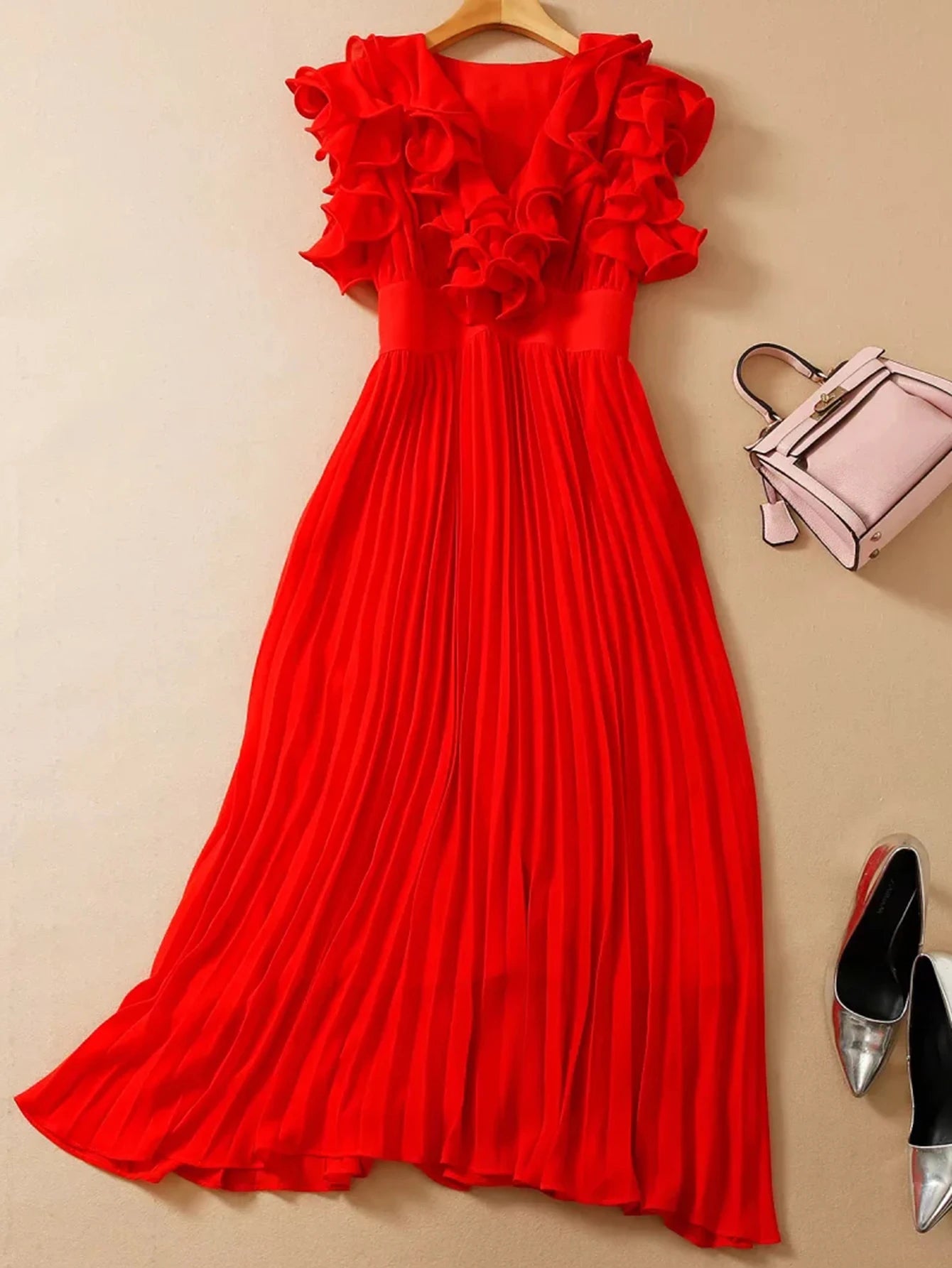 DRESS STYLE - SY1508-Midi Dress-onlinemarkat-Red-XS - US 2-onlinemarkat