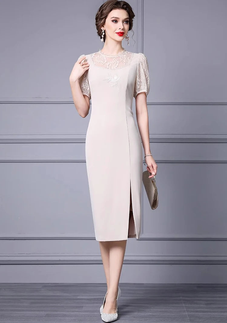 DRESS STYLE - SY1041-Midi Dress-onlinemarkat-Pink-XS - US 2-onlinemarkat