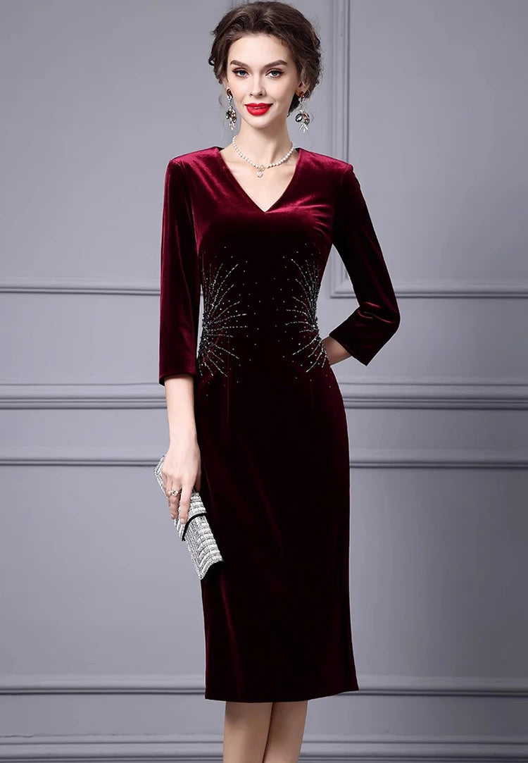 DRESS STYLE - SY1695-Midi Dress-onlinemarkat-Claret-XS - US 2-onlinemarkat