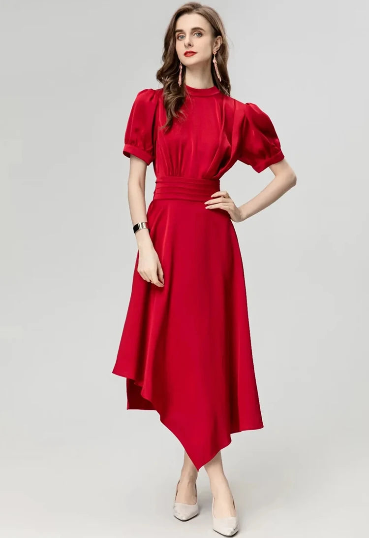 DRESS STYLE - SY930-Midi Dress-onlinemarkat-Red-S - US 4-onlinemarkat