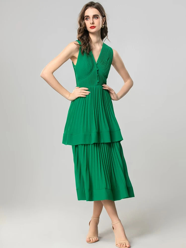 DRESS STYLE - SY1925-Midi Dress-onlinemarkat-XS - US 2-Green-onlinemarkat