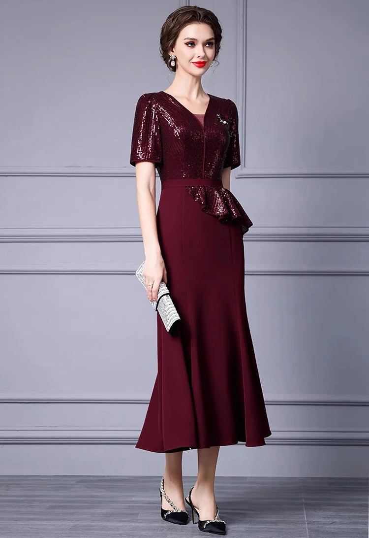 DRESS STYLE - SY1325-Midi Dress-onlinemarkat-Claret-XS - US 2-onlinemarkat