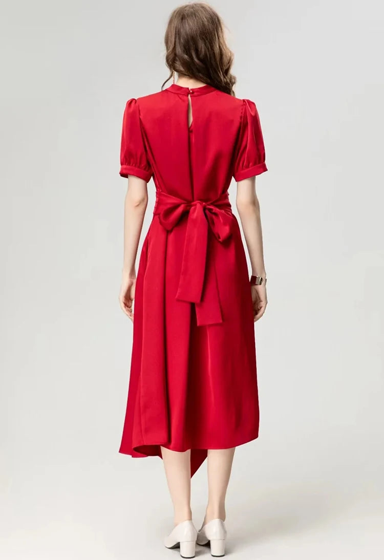 DRESS STYLE - SY930-Midi Dress-onlinemarkat-Red-S - US 4-onlinemarkat