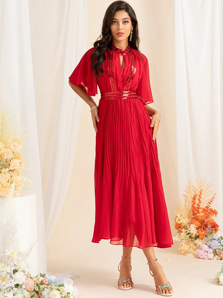 DRESS STYLE - SY1497-Midi Dress-onlinemarkat-Red-XS - US 2-onlinemarkat