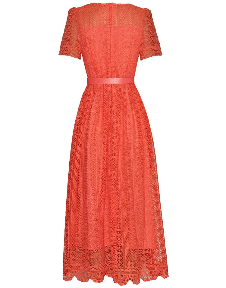 DRESS STYLE - SY1114-Midi Dress-onlinemarkat-Orange Red-XS - US 2-onlinemarkat