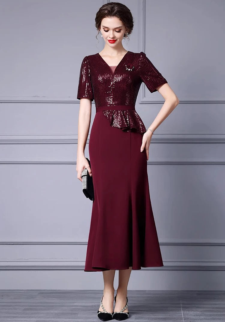 DRESS STYLE - SY1325-Midi Dress-onlinemarkat-Claret-XS - US 2-onlinemarkat