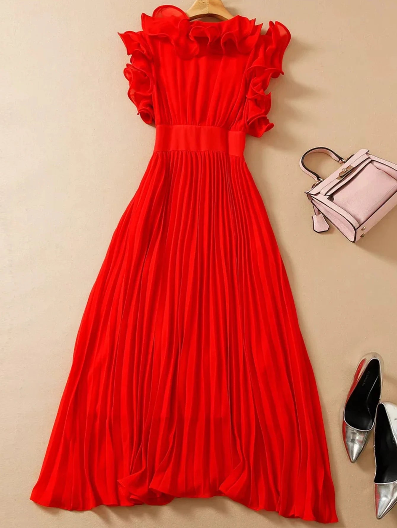 DRESS STYLE - SY1508-Midi Dress-onlinemarkat-Red-XS - US 2-onlinemarkat