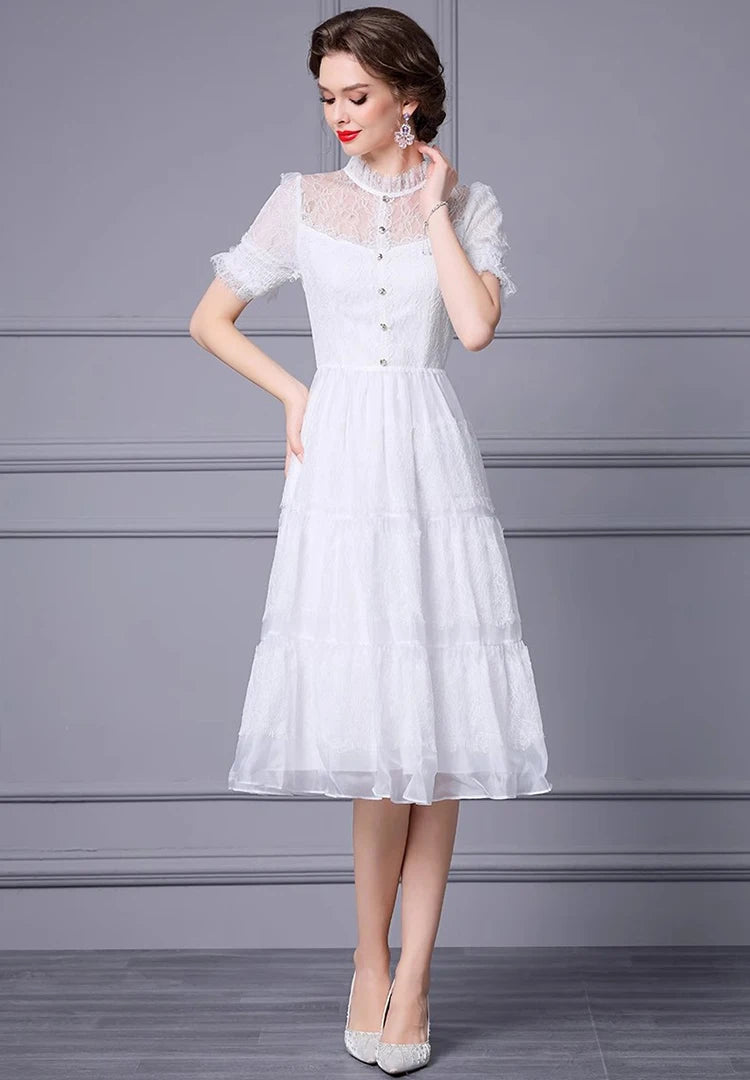 DRESS STYLE - SY1123-Midi Dress-onlinemarkat-White-L - US 8-onlinemarkat