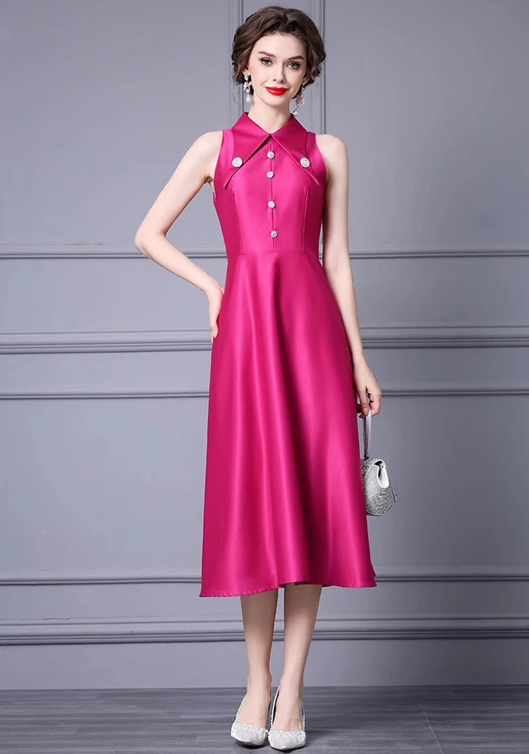 DRESS STYLE - SY1018-Midi Dress-onlinemarkat-Fuchsia-XS - US 2-onlinemarkat