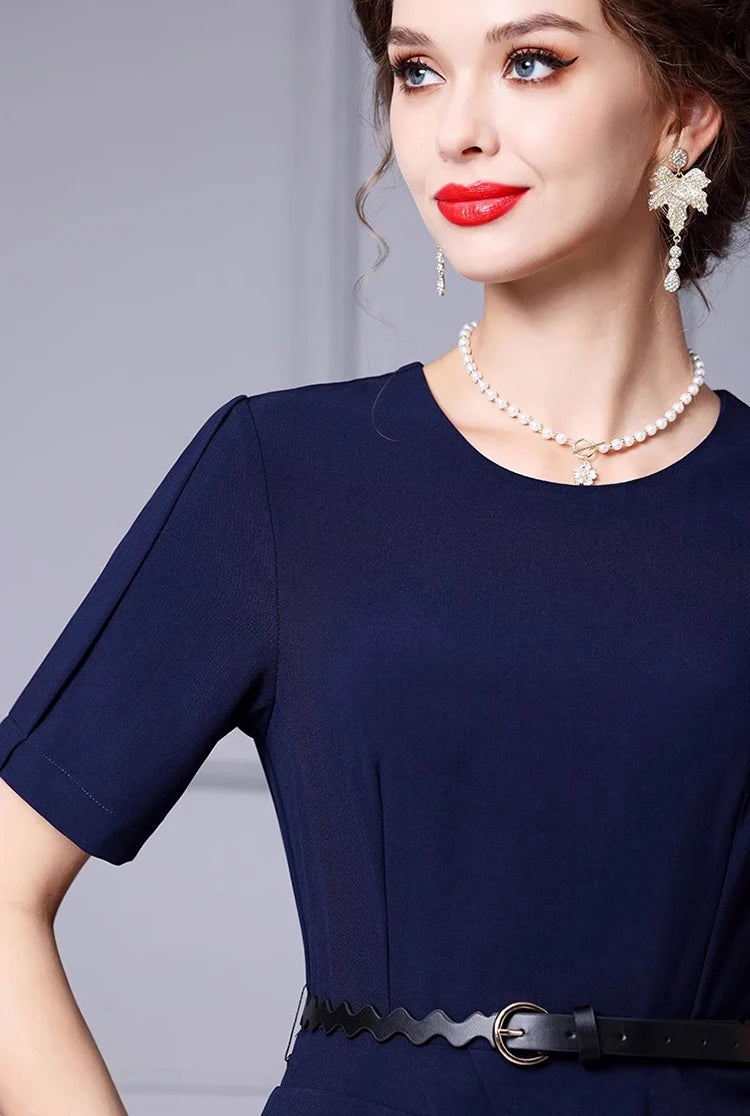 DRESS STYLE - SY1323-Midi Dress-onlinemarkat-Navy Blue-XS - US 2-onlinemarkat