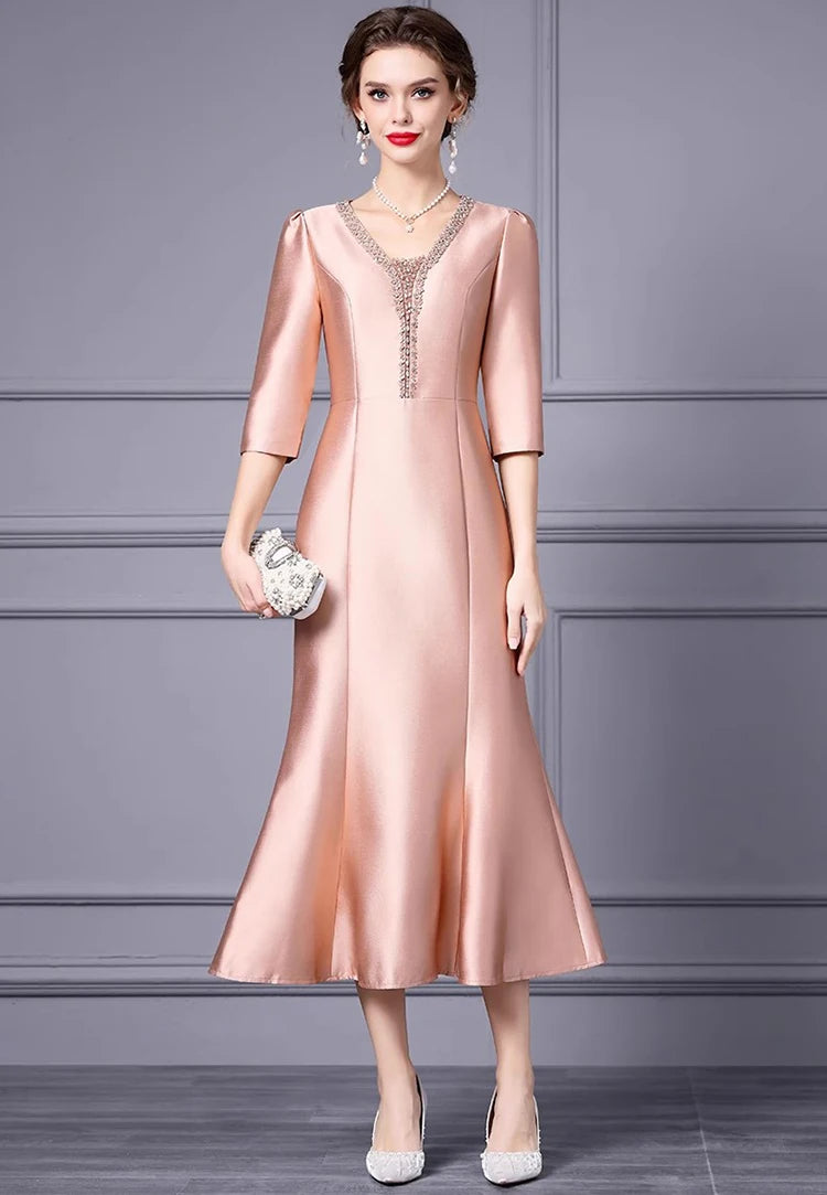 DRESS STYLE - SY1713-Midi Dress-onlinemarkat-Champagne-S - US 4-onlinemarkat