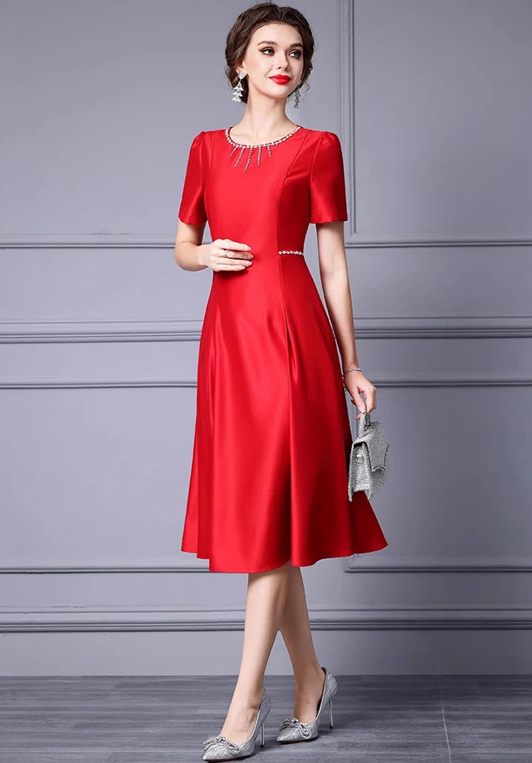 DRESS STYLE - SY1254-Midi Dress-onlinemarkat-Red-S - US 4-onlinemarkat