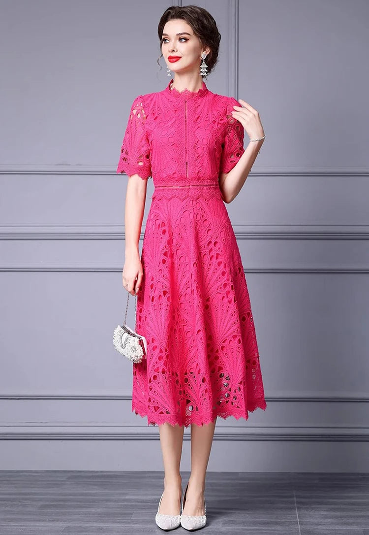 DRESS STYLE - SY1320-Midi Dress-onlinemarkat-Fuchsia-XS - US 2-onlinemarkat