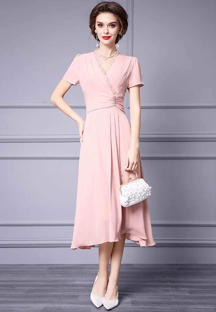 DRESS STYLE - SY1342-Midi Dress-onlinemarkat-Pink-XS - US 2-onlinemarkat