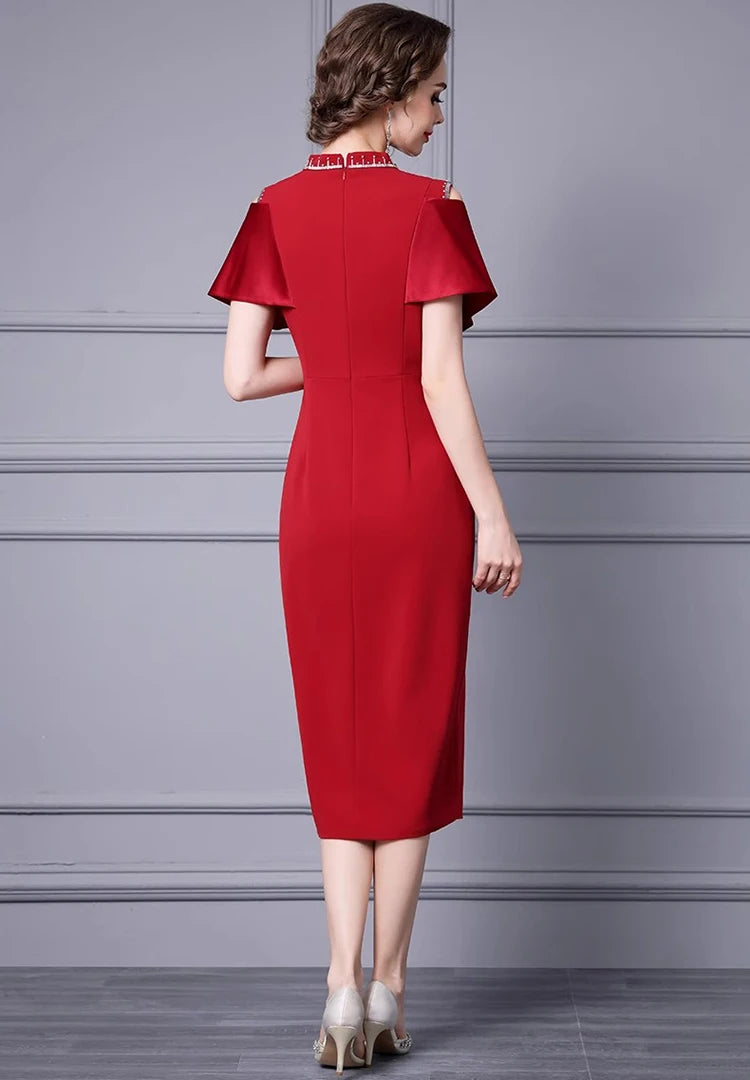DRESS STYLE - SY1117-Midi Dress-onlinemarkat-Claret-M - US 6-onlinemarkat