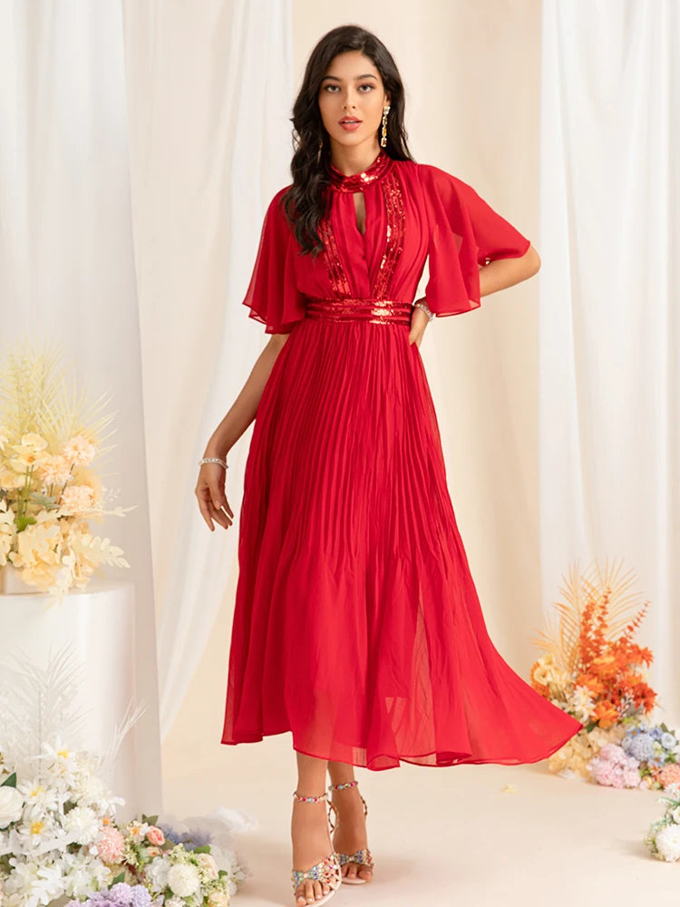 DRESS STYLE - SY1497-Midi Dress-onlinemarkat-Red-XS - US 2-onlinemarkat