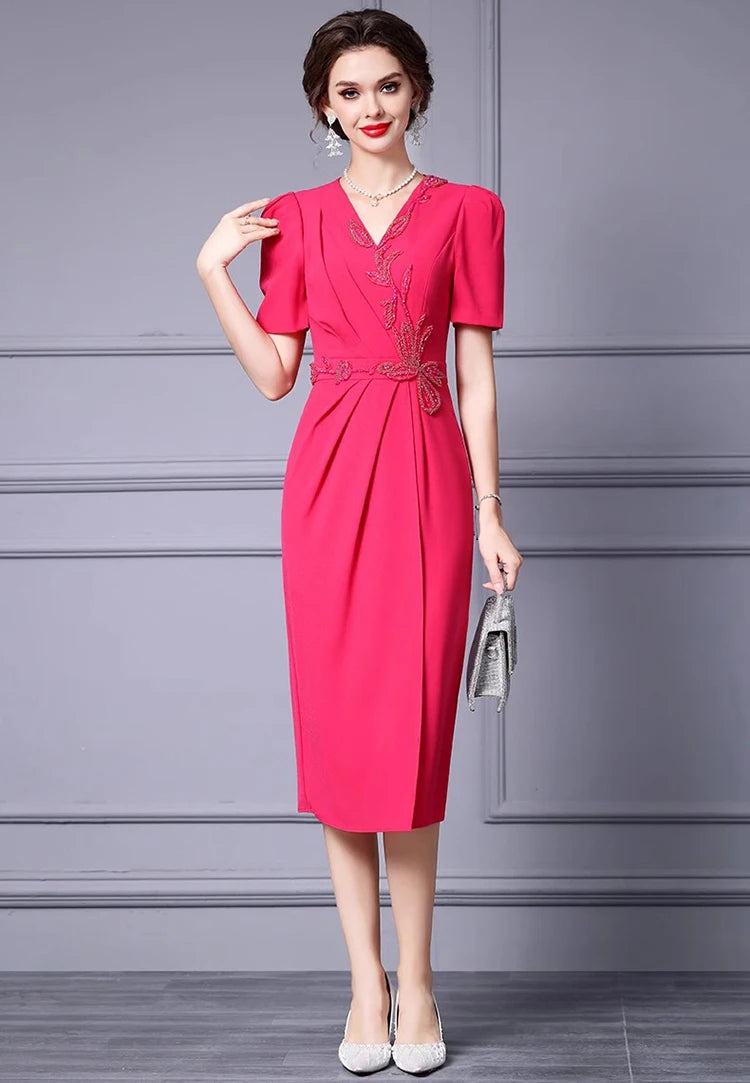 DRESS STYLE - SY1279-Midi Dress-onlinemarkat-Red-XS - US 2-onlinemarkat