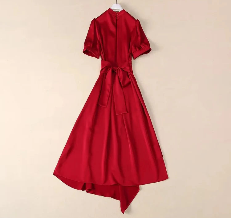 DRESS STYLE - SY930-Midi Dress-onlinemarkat-Red-S - US 4-onlinemarkat