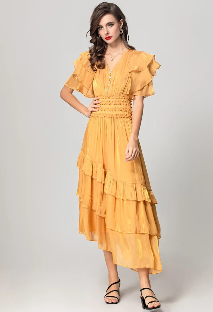 DRESS STYLE - SY1744-Midi Dress-onlinemarkat-Yellow-XS - US 2-onlinemarkat