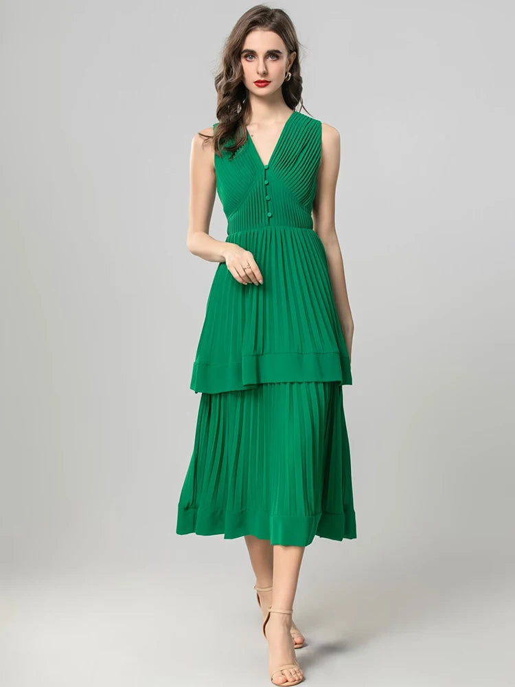 DRESS STYLE - SY1925-Midi Dress-onlinemarkat-XS - US 2-Green-onlinemarkat