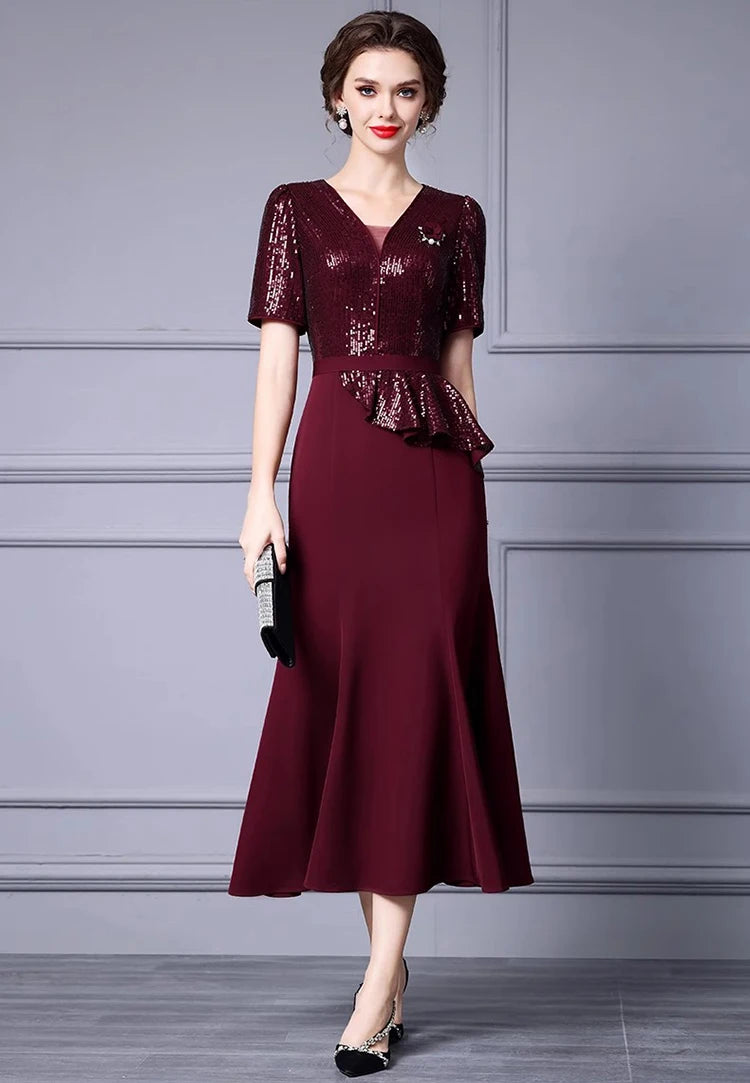 DRESS STYLE - SY1325-Midi Dress-onlinemarkat-Claret-XS - US 2-onlinemarkat