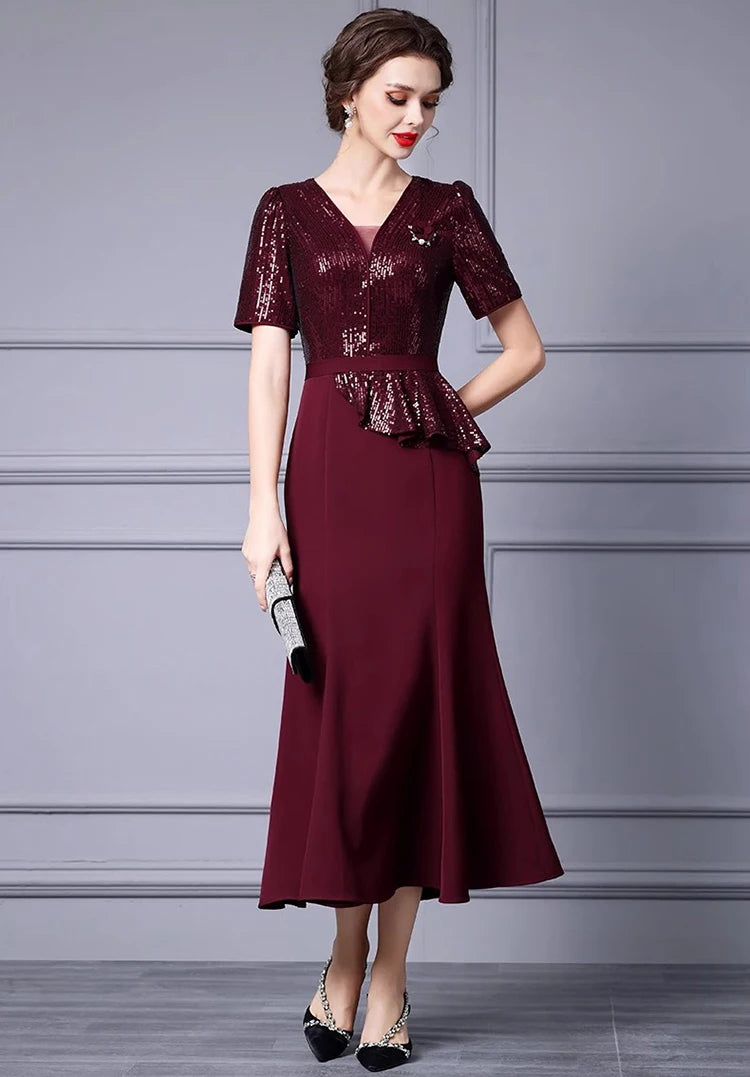 DRESS STYLE - SY1325-Midi Dress-onlinemarkat-Claret-XS - US 2-onlinemarkat