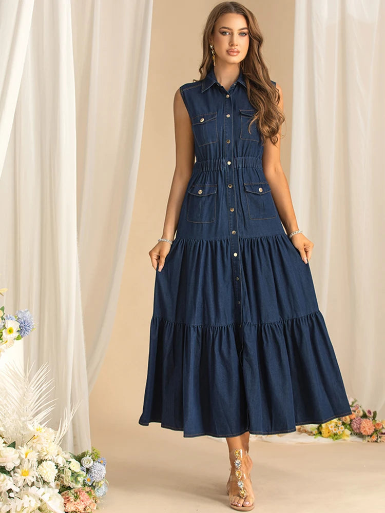 DRESS STYLE - SY1609-Midi Dress-onlinemarkat-Navy Blue-XS - US 2-onlinemarkat