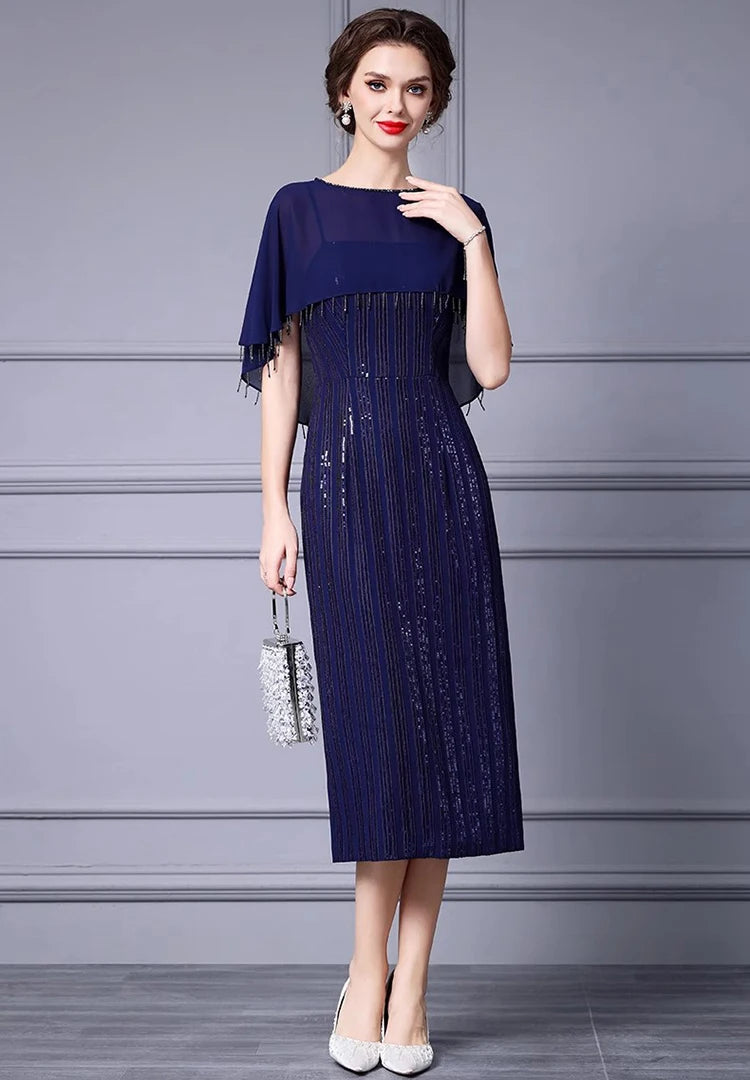 DRESS STYLE - SY1326-Midi Dress-onlinemarkat-Navy Blue-XS - US 2-onlinemarkat