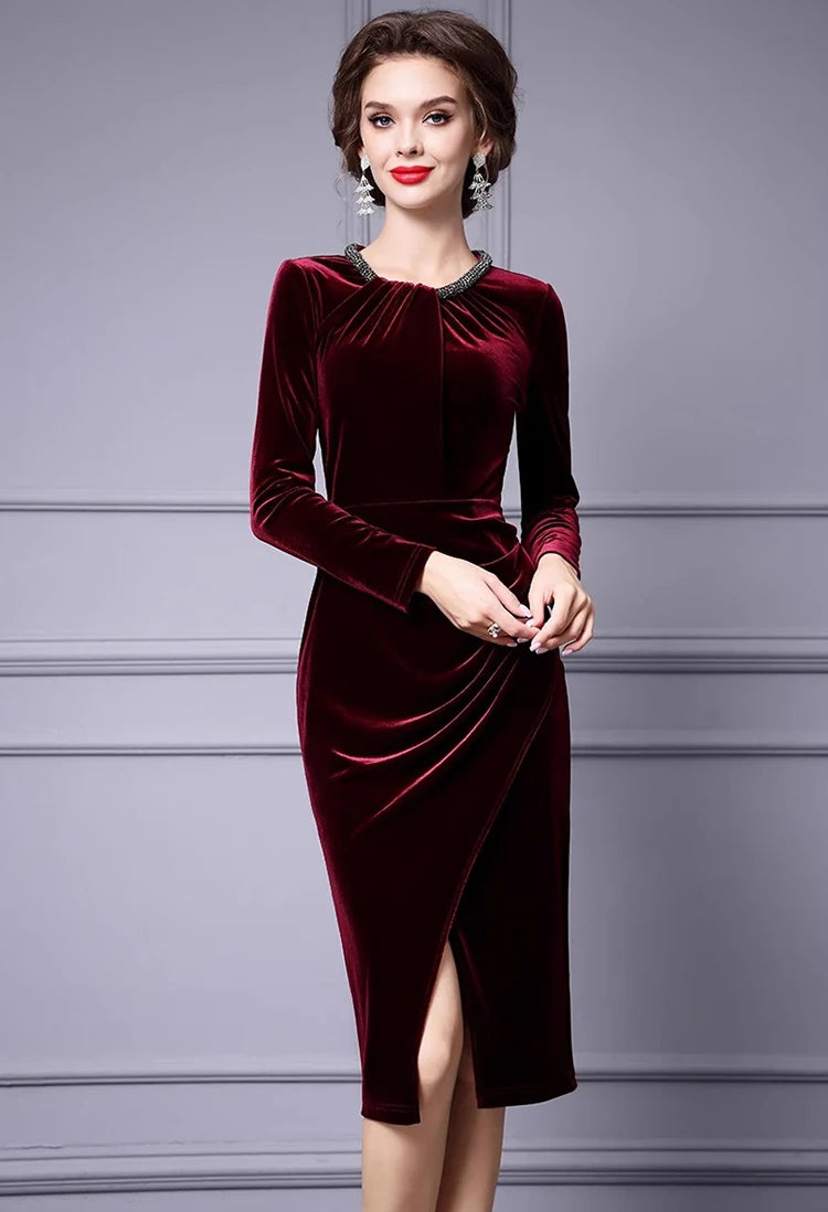 DRESS STYLE - SY1392-short dress-onlinemarkat-Claret-XS - US 2-onlinemarkat