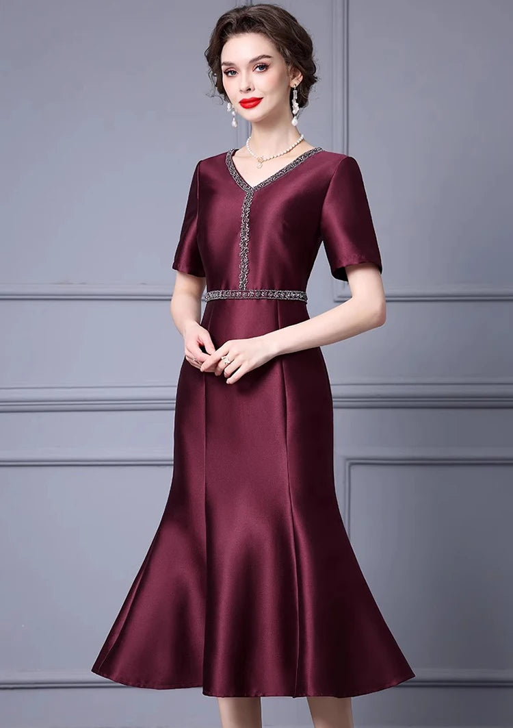 DRESS STYLE - SY1019-Midi Dress-onlinemarkat-Claret-S - US 4-onlinemarkat