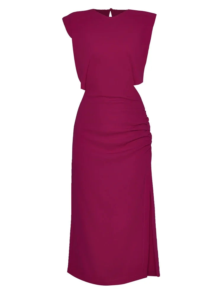 DRESS STYLE - SY1061-Midi Dress-onlinemarkat-Fuchsia-XS - US 2-onlinemarkat