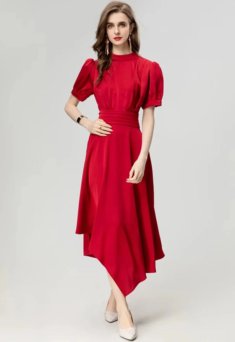 DRESS STYLE - SY930-Midi Dress-onlinemarkat-Red-S - US 4-onlinemarkat