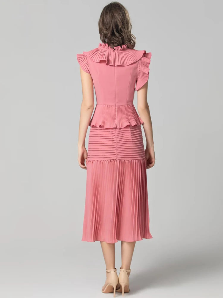 DRESS STYLE - SY1799-Midi Dress-onlinemarkat-XS - US 2-Pink-onlinemarkat