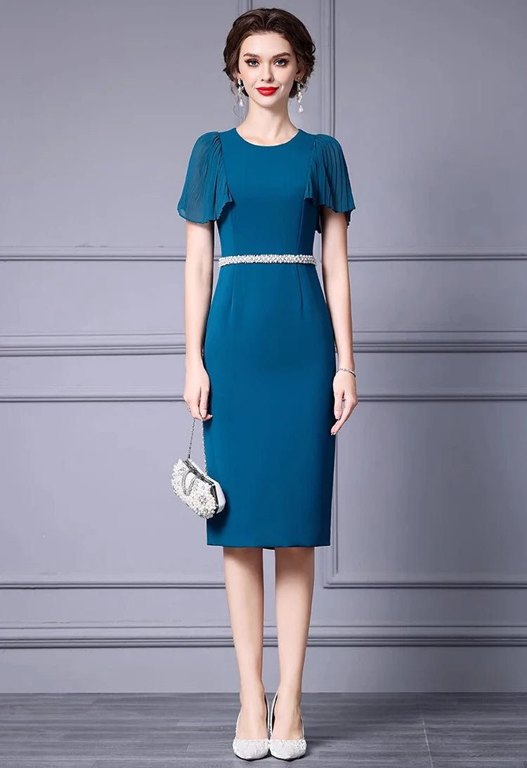 DRESS STYLE - SY1256-Midi Dress-onlinemarkat-Blue-XS - US 2-onlinemarkat