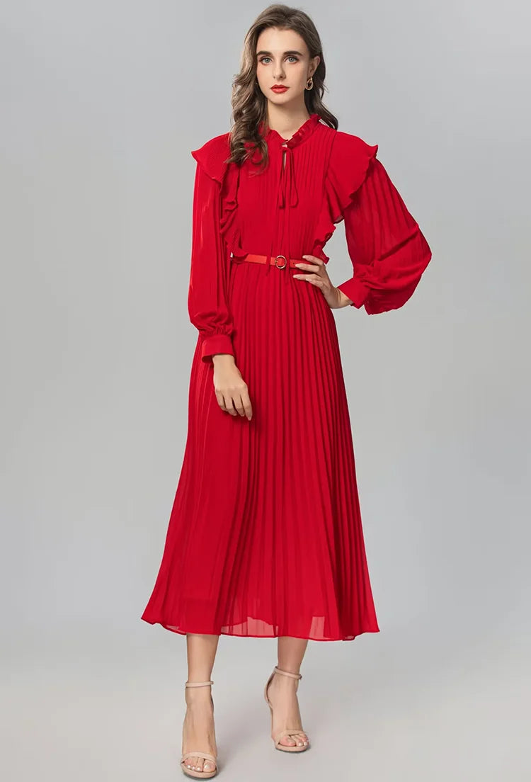 DRESS STYLE - SY1337-Midi Dress-onlinemarkat-Red-XS - US 2-onlinemarkat