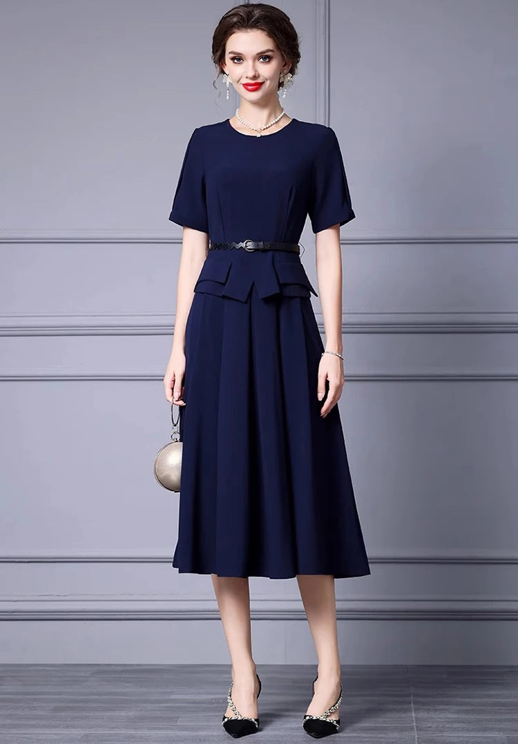 DRESS STYLE - SY1323-Midi Dress-onlinemarkat-Navy Blue-XS - US 2-onlinemarkat