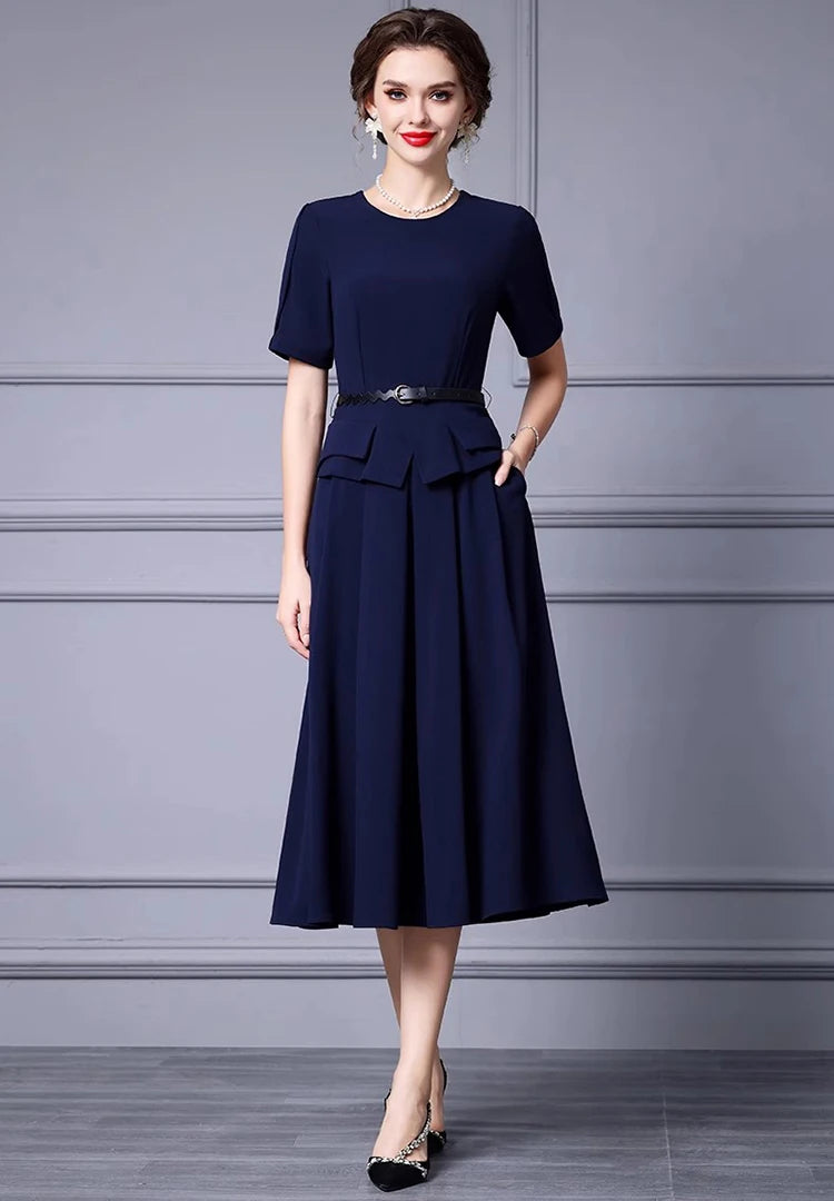 DRESS STYLE - SY1323-Midi Dress-onlinemarkat-Navy Blue-XS - US 2-onlinemarkat