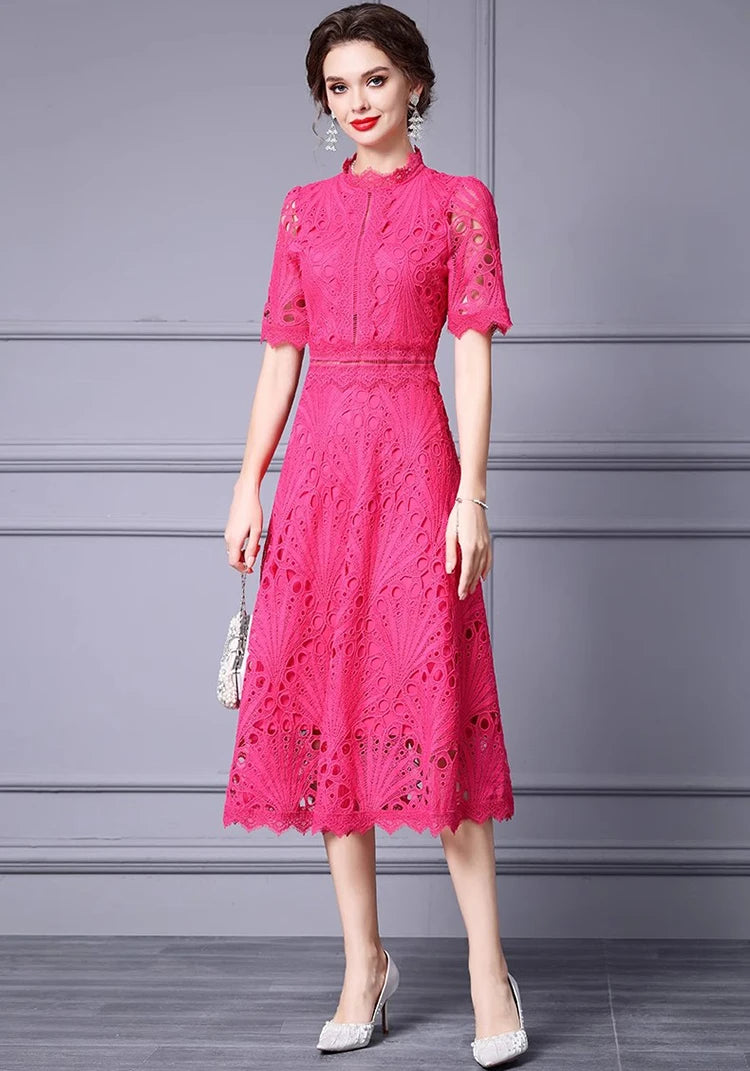 DRESS STYLE - SY1320-Midi Dress-onlinemarkat-Fuchsia-XS - US 2-onlinemarkat