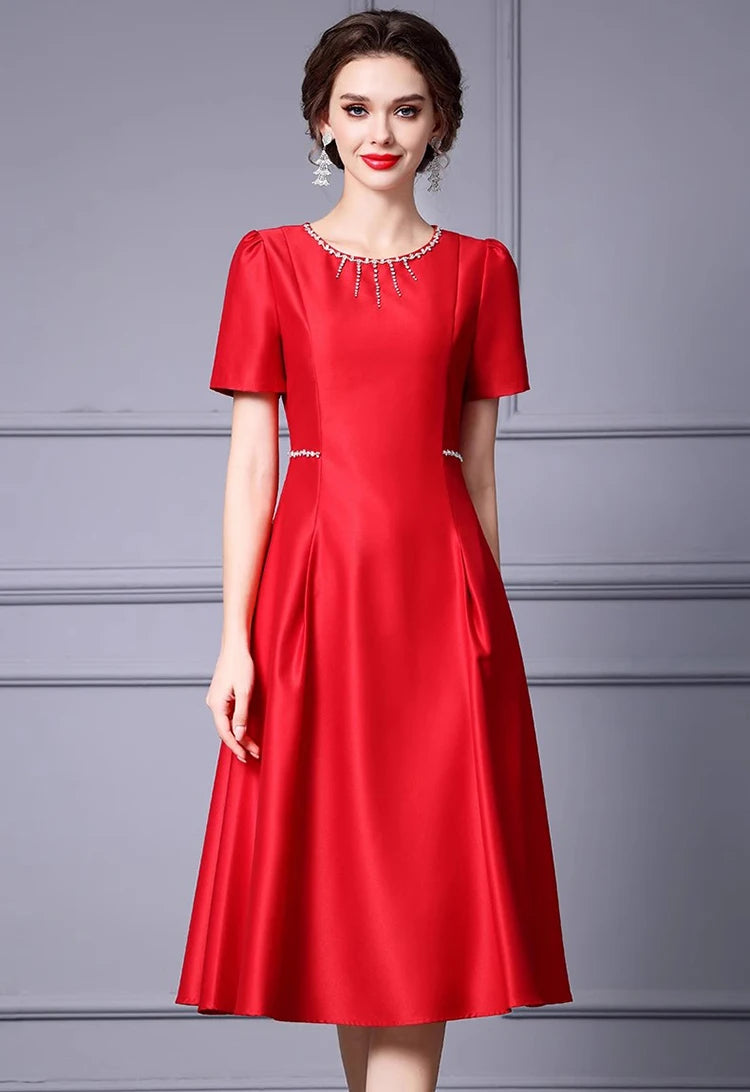 DRESS STYLE - SY1254-Midi Dress-onlinemarkat-Red-S - US 4-onlinemarkat