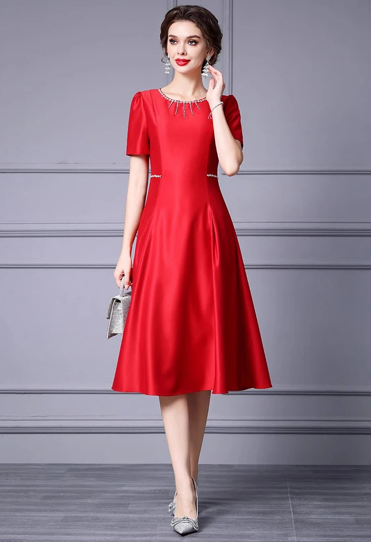 DRESS STYLE - SY1254-Midi Dress-onlinemarkat-Red-S - US 4-onlinemarkat