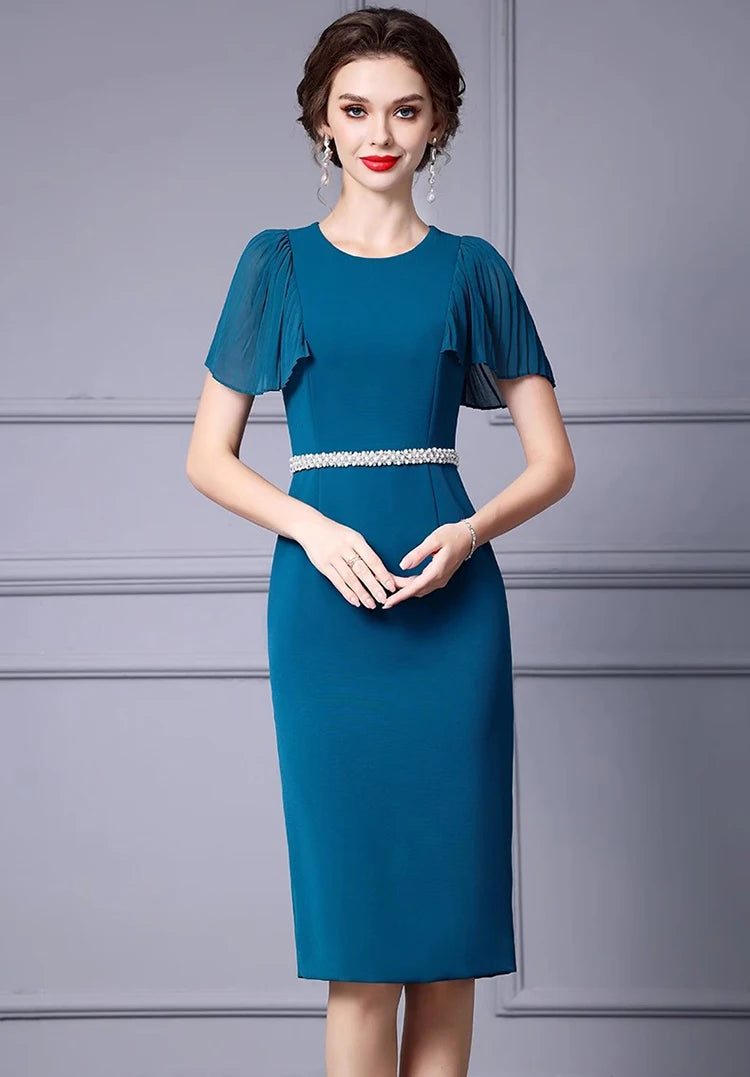 DRESS STYLE - SY1256-Midi Dress-onlinemarkat-Blue-XS - US 2-onlinemarkat