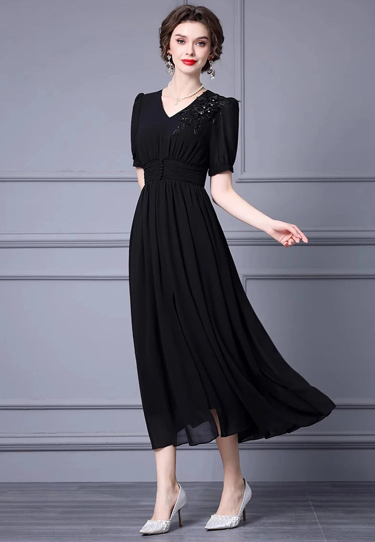 DRESS STYLE - SY954-Midi Dress-onlinemarkat-Black-XS - US 2-onlinemarkat