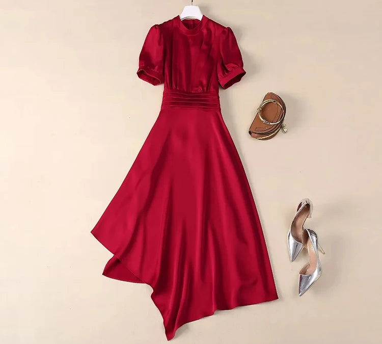 DRESS STYLE - SY930-Midi Dress-onlinemarkat-Red-S - US 4-onlinemarkat