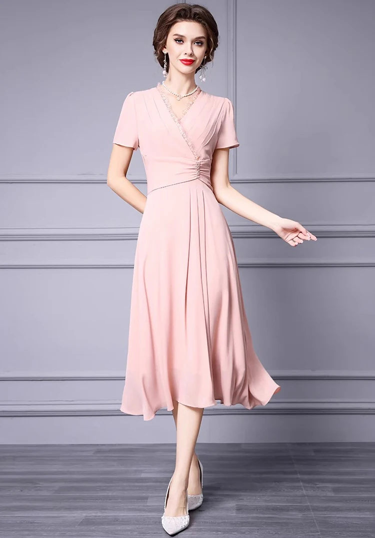 DRESS STYLE - SY1342-Midi Dress-onlinemarkat-Pink-XS - US 2-onlinemarkat