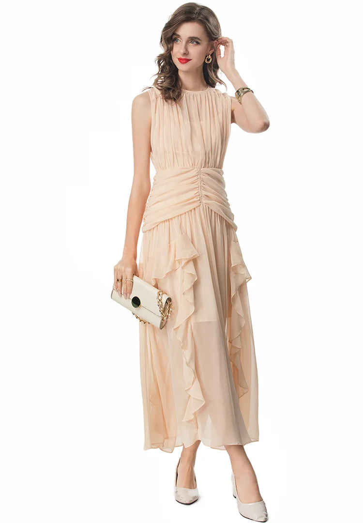 DRESS STYLE - SY1305-Midi Dress-onlinemarkat-Khaki-XS - US 2-onlinemarkat