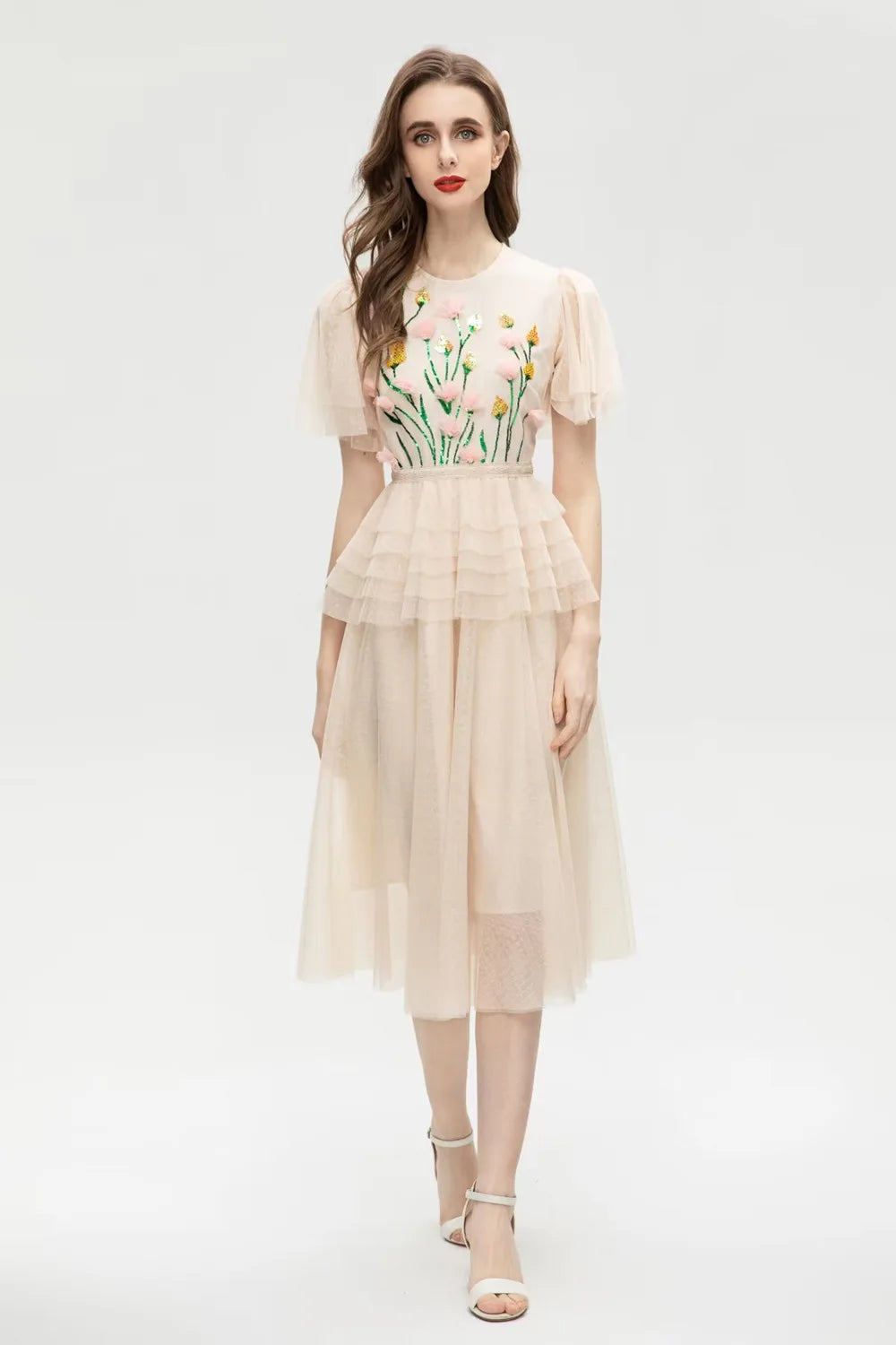 DRESS STYLE - SY1476-Midi Dress-onlinemarkat-Beige-XS - US 2-onlinemarkat