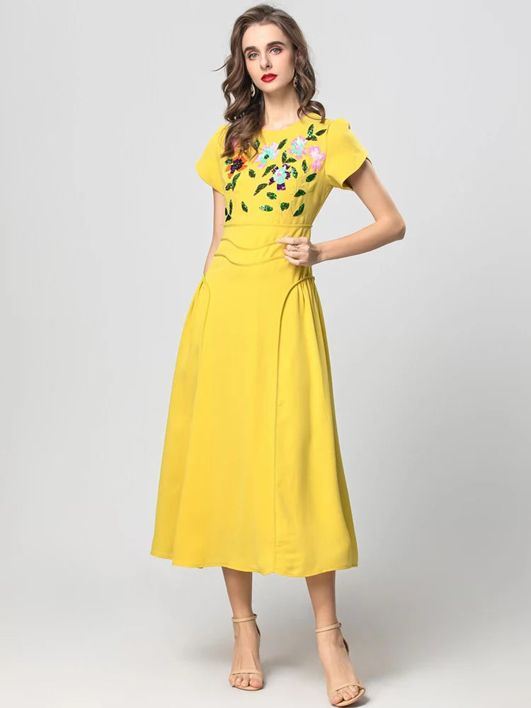 DRESS STYLE - SY1859-Midi Dress-onlinemarkat-XS - US 2-Yellow-onlinemarkat